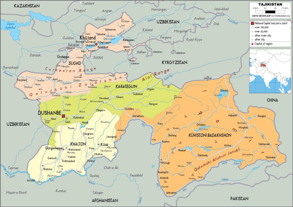 Tajikistan Political Map 990x700 